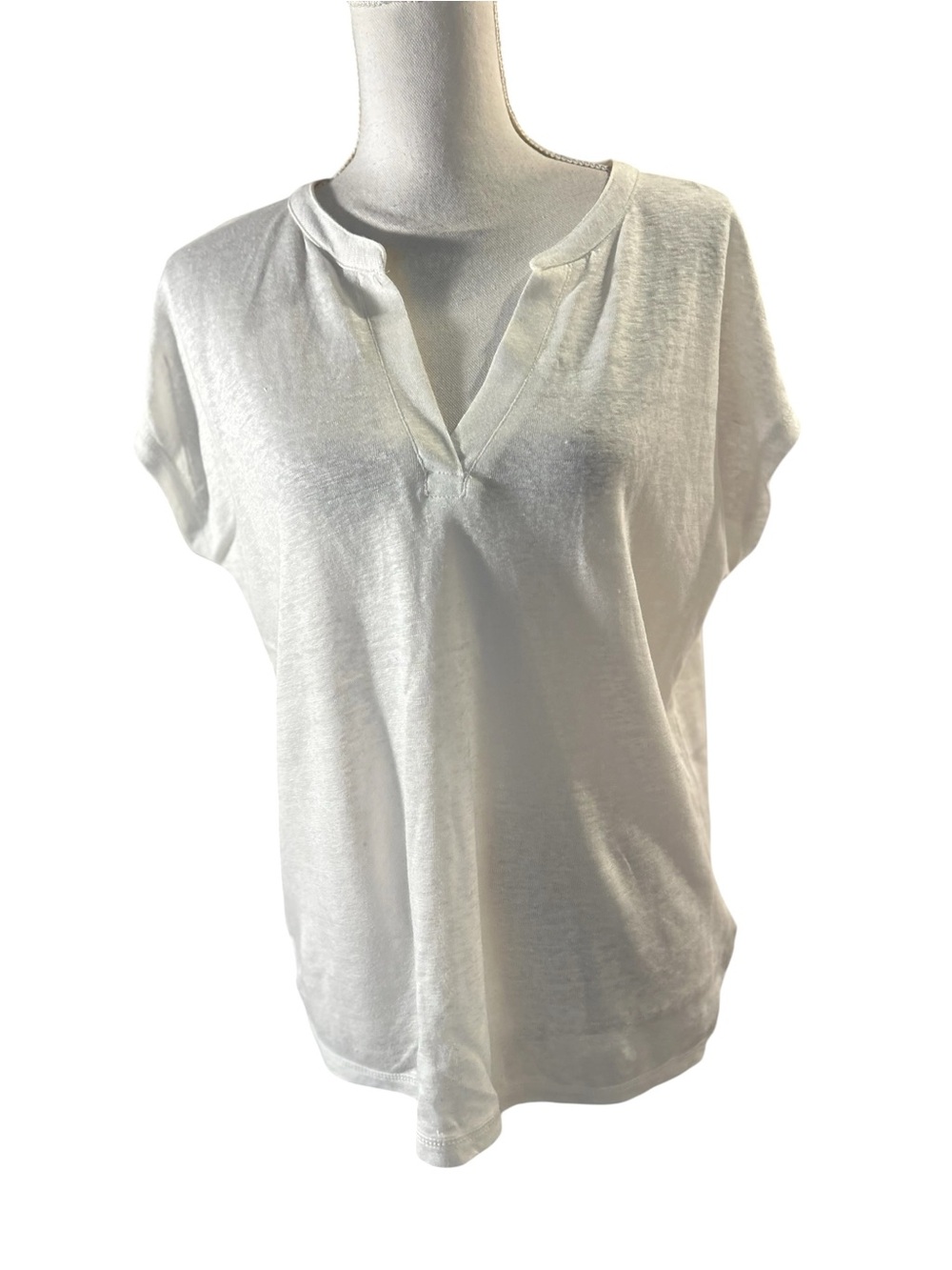 Fat Face White V-Neck Linen Short Sleeve Tee